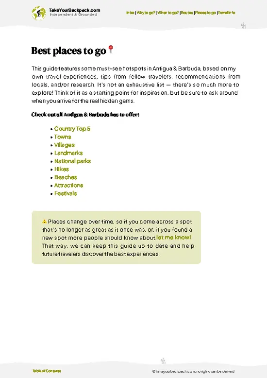 example page 5 from our offline Travel Guide for Antigua and Barbuda